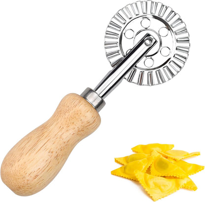 Pastry Cutter Wheel, Crinkle Wheel with Beech Wood Handle | 304 stainless steel crinkle blade, beech wood handle, multi-use for pizza pasta pastry cookie ravioli, 5 variants