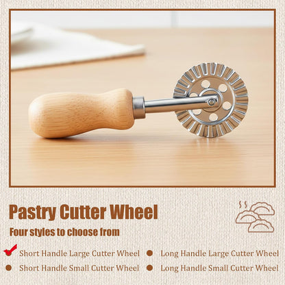 Pastry Cutter Wheel, Crinkle Wheel with Beech Wood Handle | 304 stainless steel crinkle blade, beech wood handle, multi-use for pizza pasta pastry cookie ravioli, 5 variants