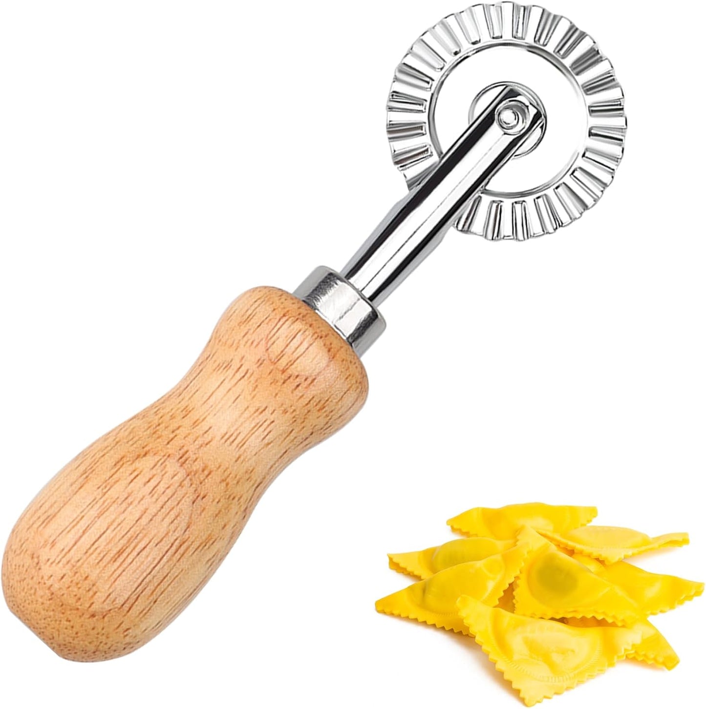 Pastry Cutter Wheel, Crinkle Wheel with Beech Wood Handle | 304 stainless steel crinkle blade, beech wood handle, multi-use for pizza pasta pastry cookie ravioli, 5 variants