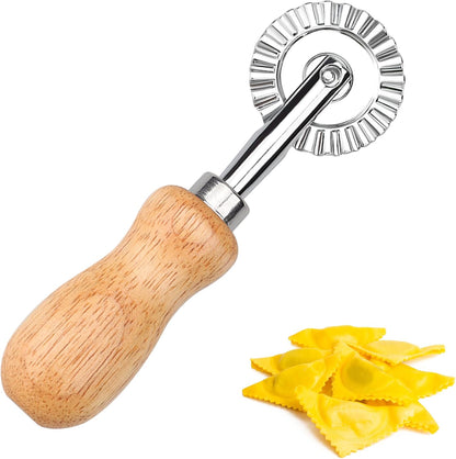 Pastry Cutter Wheel, Crinkle Wheel with Beech Wood Handle | 304 stainless steel crinkle blade, beech wood handle, multi-use for pizza pasta pastry cookie ravioli, 5 variants