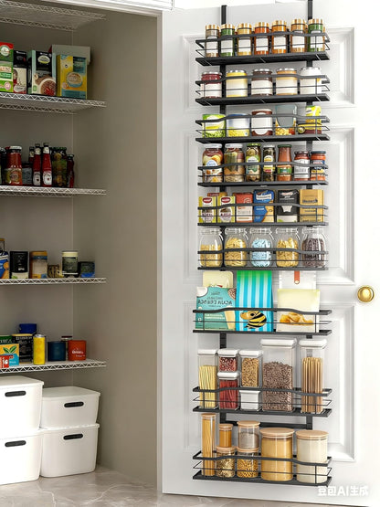 9-Tier Over The Door Pantry Organizer, Pantry Organization and Storage, Black Hanging Basket Wall Spice Rack Seasoning Shelves, Home & Kitchen Bedroom Bathroom House Essentials