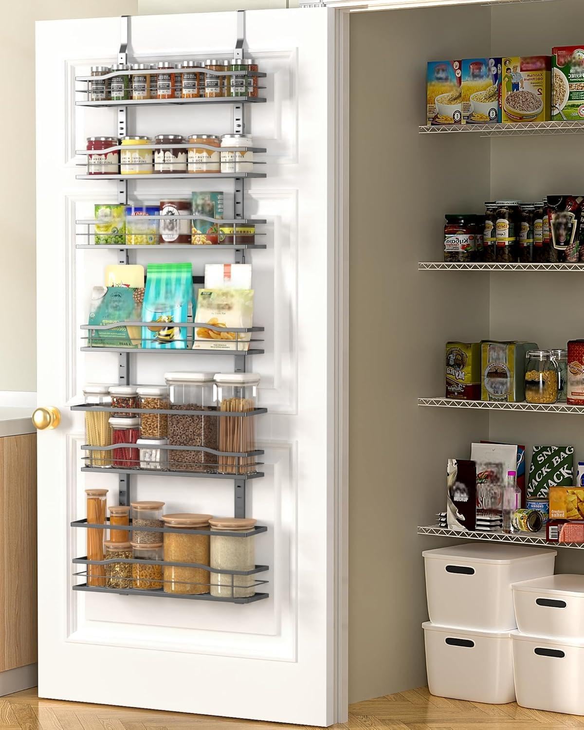 9-Tier Over The Door Pantry Organizer, Pantry Organization and Storage, Black Hanging Basket Wall Spice Rack Seasoning Shelves, Home & Kitchen Bedroom Bathroom House Essentials