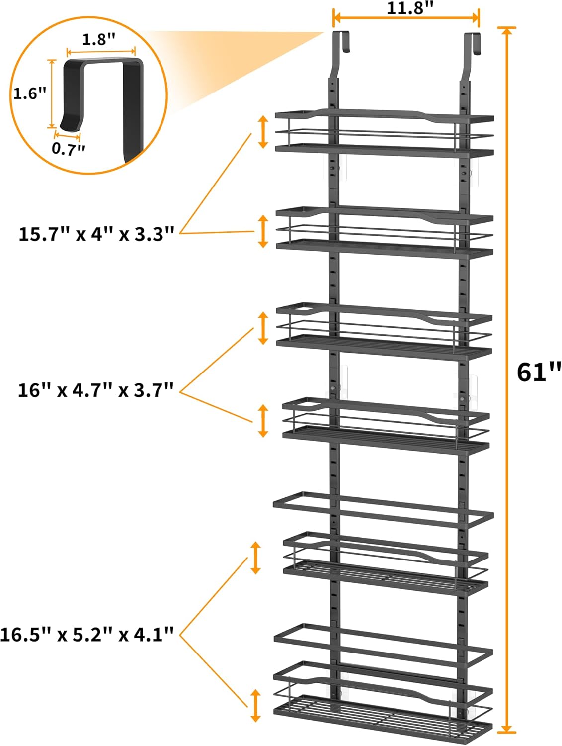 9-Tier Over The Door Pantry Organizer, Pantry Organization and Storage, Black Hanging Basket Wall Spice Rack Seasoning Shelves, Home & Kitchen Bedroom Bathroom House Essentials