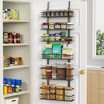 9-Tier Over The Door Pantry Organizer, Pantry Organization and Storage, Black Hanging Basket Wall Spice Rack Seasoning Shelves, Home & Kitchen Bedroom Bathroom House Essentials