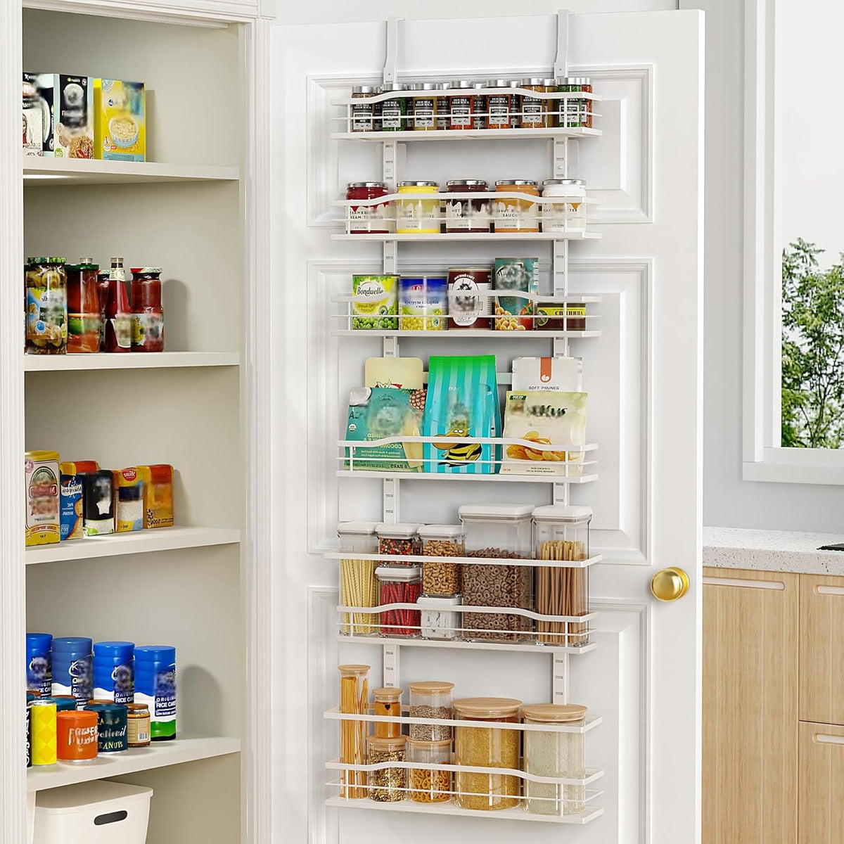 9-Tier Over The Door Pantry Organizer, Pantry Organization and Storage, Black Hanging Basket Wall Spice Rack Seasoning Shelves, Home & Kitchen Bedroom Bathroom House Essentials