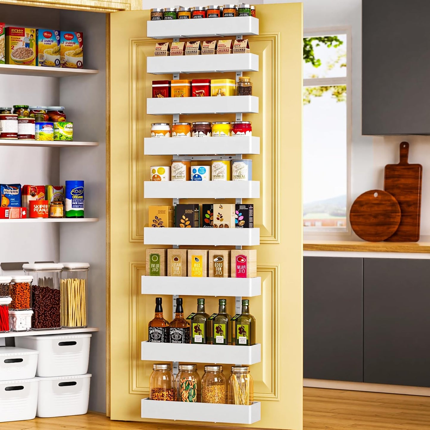9-Tier Over The Door Pantry Organizer, Pantry Organization and Storage, Black Hanging Basket Wall Spice Rack Seasoning Shelves, Home & Kitchen Bedroom Bathroom House Essentials