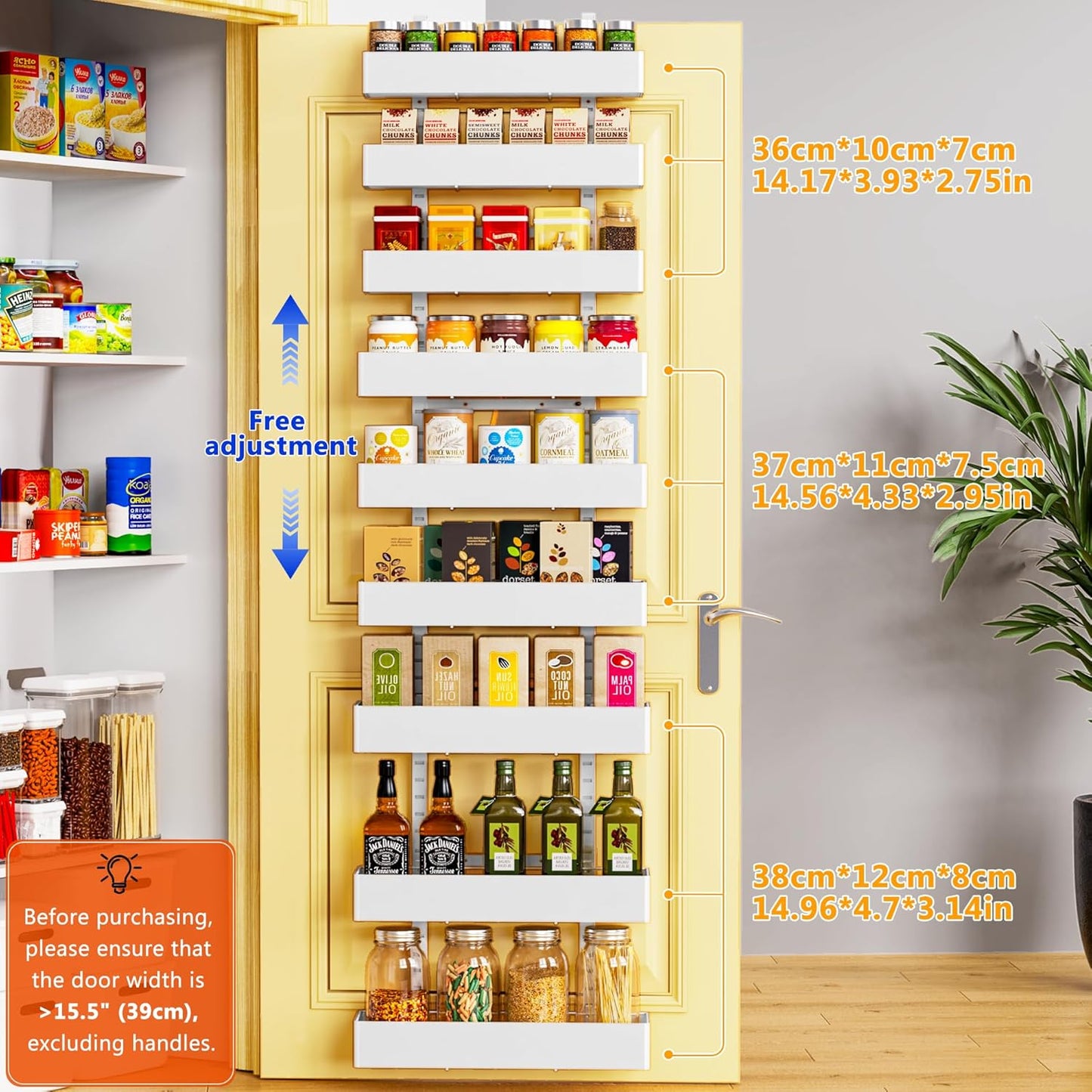 9-Tier Over The Door Pantry Organizer, Pantry Organization and Storage, Black Hanging Basket Wall Spice Rack Seasoning Shelves, Home & Kitchen Bedroom Bathroom House Essentials