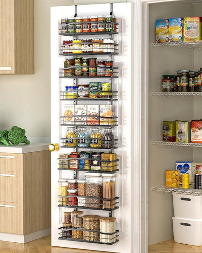 9-Tier Over The Door Pantry Organizer, Pantry Organization and Storage, Black Hanging Basket Wall Spice Rack Seasoning Shelves, Home & Kitchen Bedroom Bathroom House Essentials