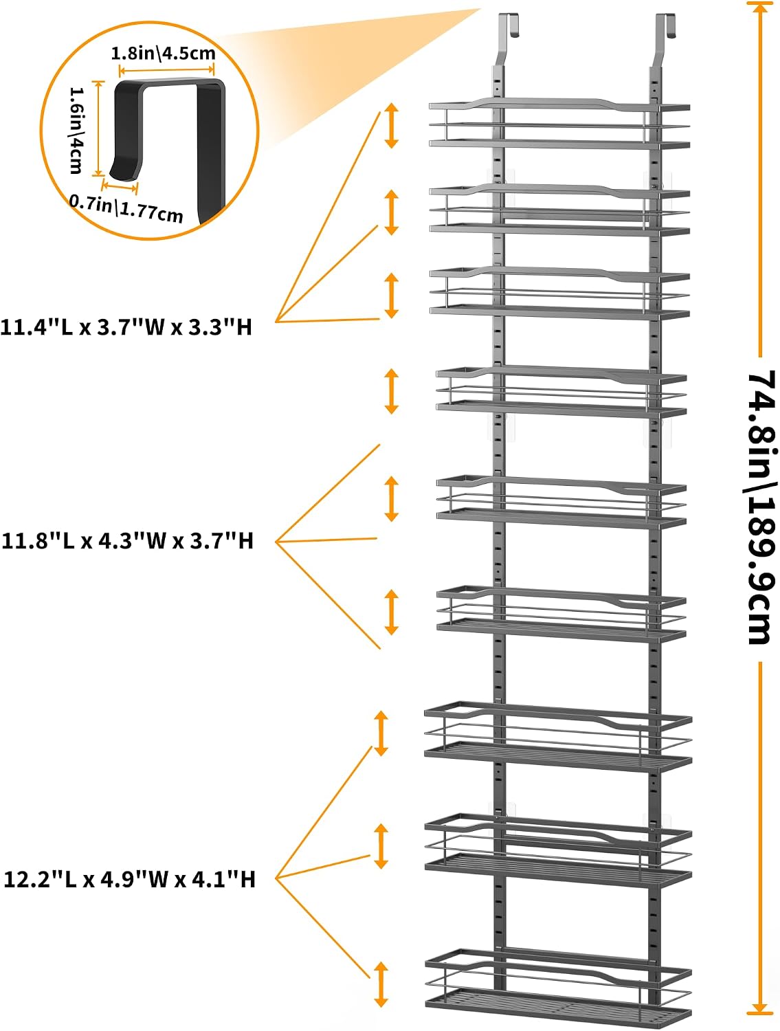 9-Tier Over The Door Pantry Organizer, Pantry Organization and Storage, Black Hanging Basket Wall Spice Rack Seasoning Shelves, Home & Kitchen Bedroom Bathroom House Essentials