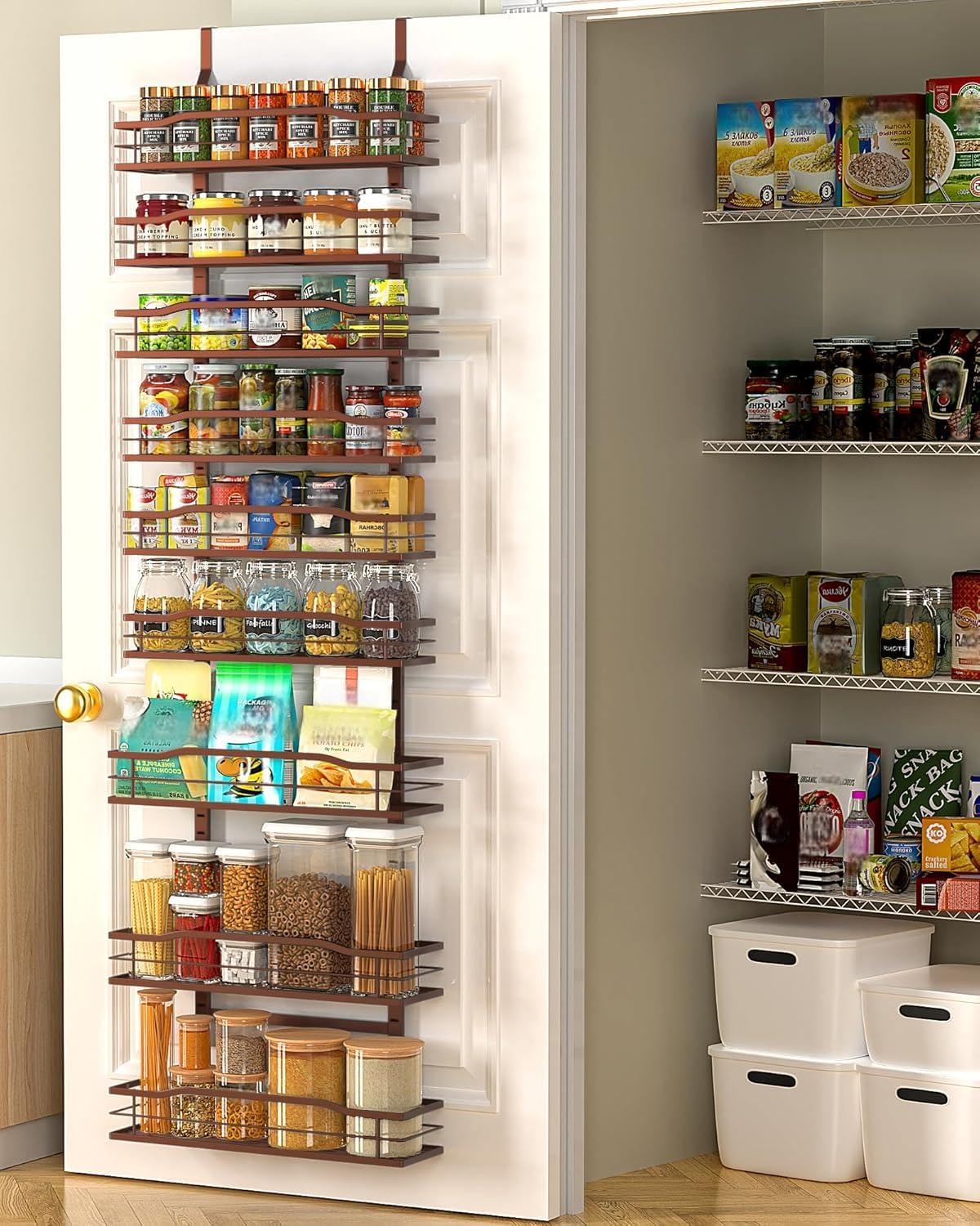 9-Tier Over The Door Pantry Organizer, Pantry Organization and Storage, Black Hanging Basket Wall Spice Rack Seasoning Shelves, Home & Kitchen Bedroom Bathroom House Essentials