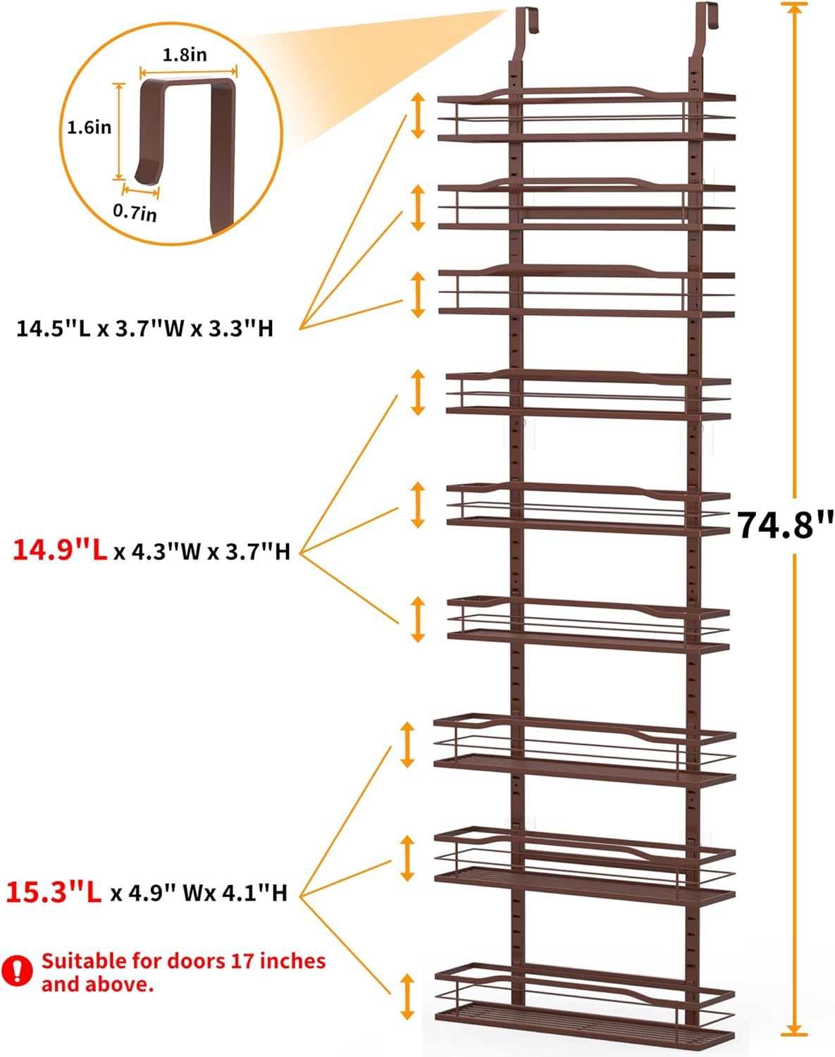 9-Tier Over The Door Pantry Organizer, Pantry Organization and Storage, Black Hanging Basket Wall Spice Rack Seasoning Shelves, Home & Kitchen Bedroom Bathroom House Essentials