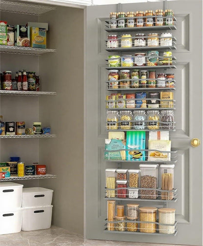9-Tier Over The Door Pantry Organizer, Pantry Organization and Storage, Black Hanging Basket Wall Spice Rack Seasoning Shelves, Home & Kitchen Bedroom Bathroom House Essentials