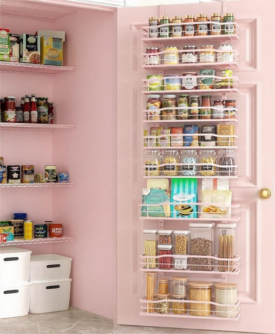 9-Tier Over The Door Pantry Organizer, Pantry Organization and Storage, Black Hanging Basket Wall Spice Rack Seasoning Shelves, Home & Kitchen Bedroom Bathroom House Essentials