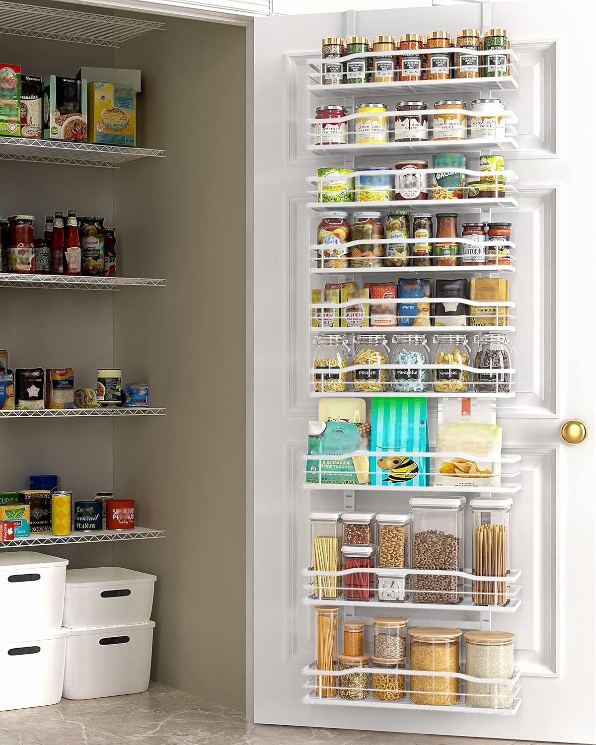 9-Tier Over The Door Pantry Organizer, Pantry Organization and Storage, Black Hanging Basket Wall Spice Rack Seasoning Shelves, Home & Kitchen Bedroom Bathroom House Essentials