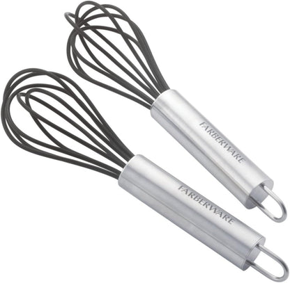 Professional Silicone Mini Whisk Set – Pack of 2 Heat-Resistant Egg Beaters for Sauces, Batters & Whipping, 7" & 9" Stainless Steel Handles, Non-Stick Design for Baking & Cooking (Black)