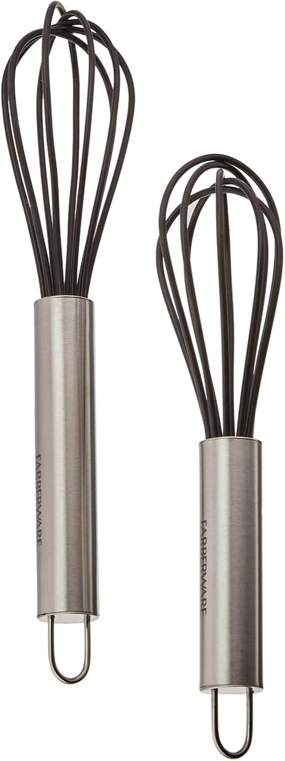 Professional Silicone Mini Whisk Set – Pack of 2 Heat-Resistant Egg Beaters for Sauces, Batters & Whipping, 7" & 9" Stainless Steel Handles, Non-Stick Design for Baking & Cooking (Black)