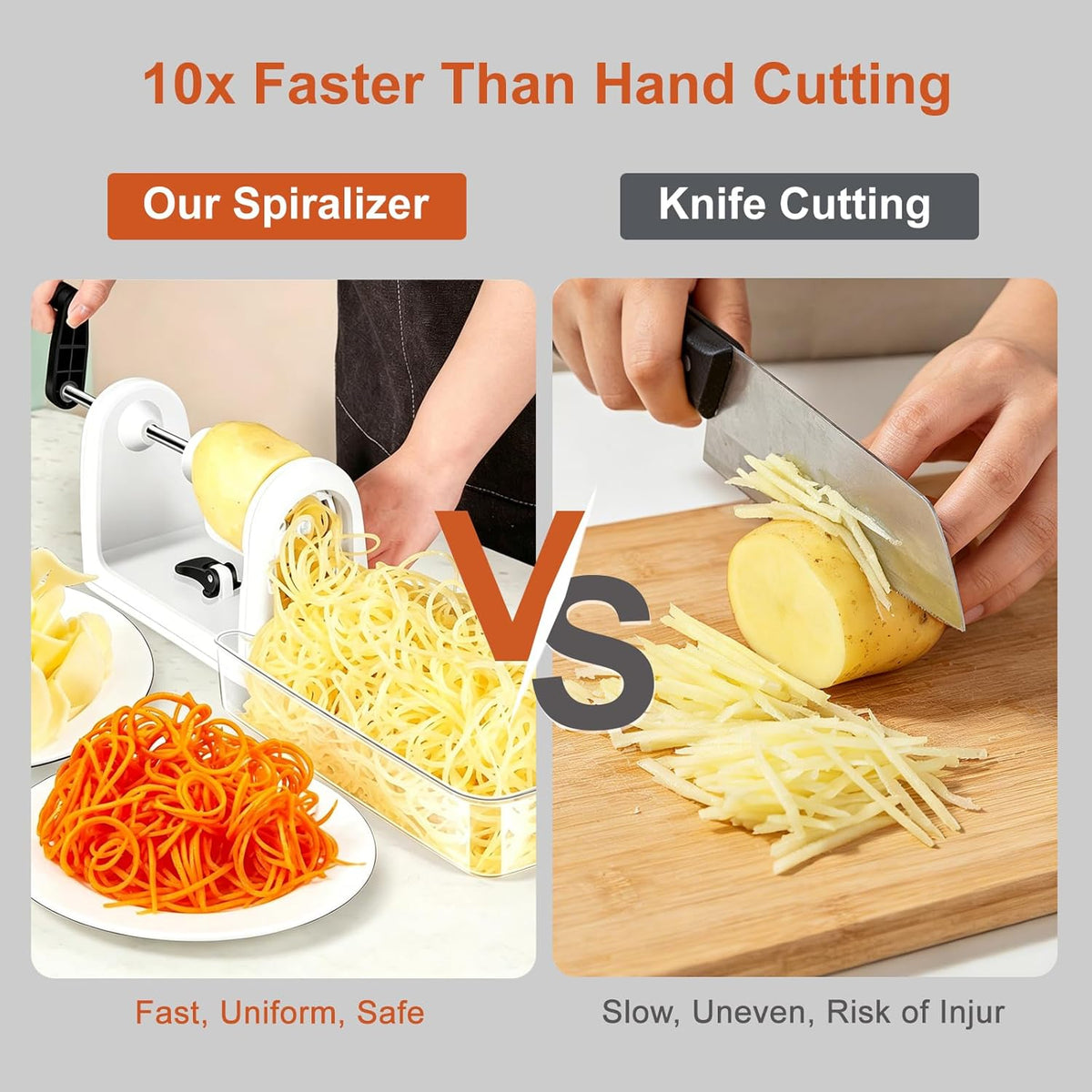 2-in-1 Manual Veggie Spiralizer, Stainless Steel Zoodle Slicer Shredder | 4 stainless steel blades with storage caddy, BPA-free plastic, non-slip base, hand crank for easy low-carb vegetable prep