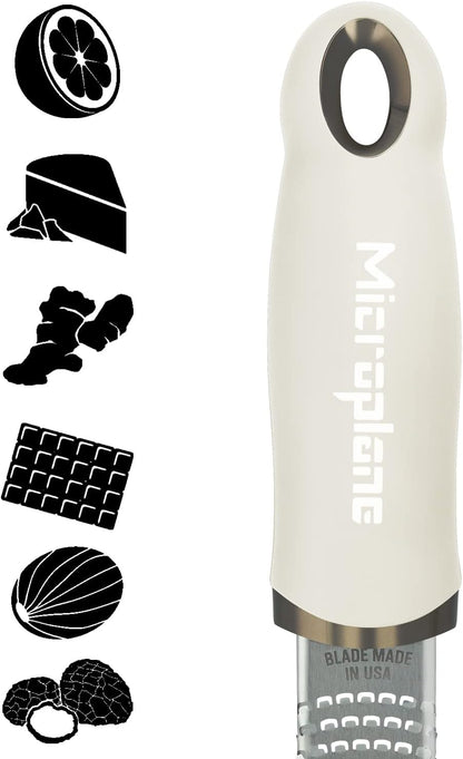 Zester Grater in Cashmere Beige for Citrus Fruits, Hard Cheese, Ginger, Chocolate and Nutmeg with Fine Stainless Steel Blade - Made in USA
