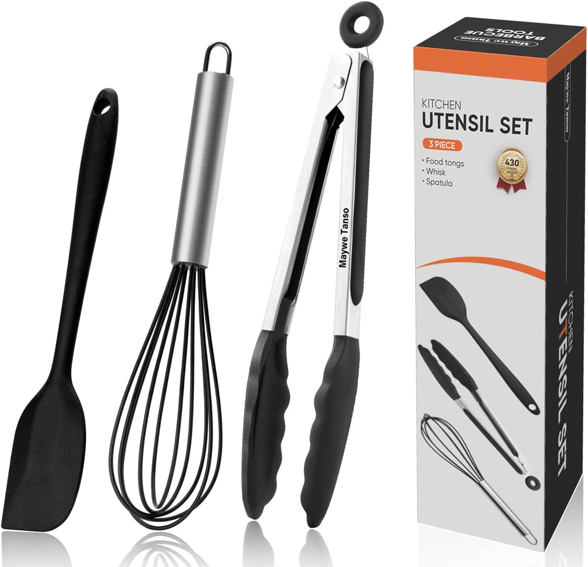 3PCS Silicone Cooking Utensil Set,Non Stick Kitchen Tool, Black