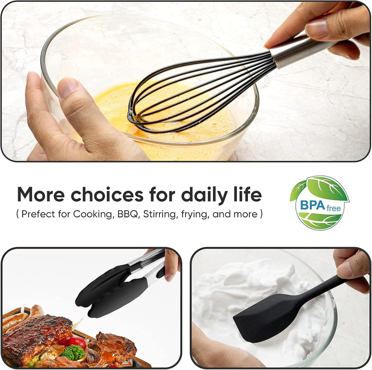 3PCS Silicone Cooking Utensil Set,Non Stick Kitchen Tool, Black