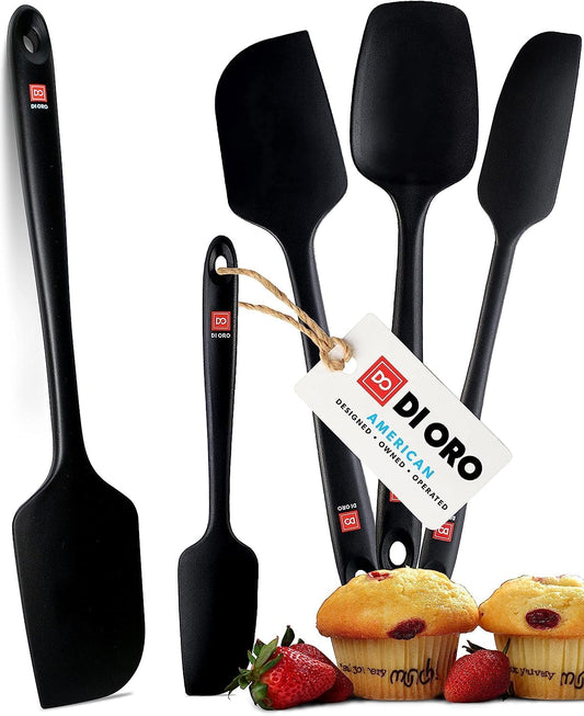 Silicone Spatula Set - Rubber Kitchen Spatulas for Baking, Cooking, & Mixing - 600°F Heat-Resistant & BPA Free Silicone Scraper Spatulas for Nonstick Cookware - Dishwasher Safe (5pc, Black)