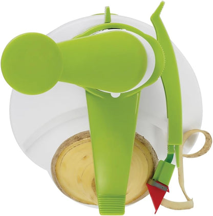 Rotato Manual Peeler, 4 Spare Blades, Thumb Knife, Green/White
