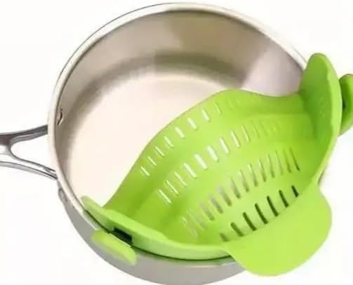 Kitchen SNAP'N STRAIN Collapsible Colander Plus Soup Funnel Universal Size - Clip-On Strainer for Pots and Pans, Cool Kitchen Gadgets - Essential Kitchen Finds and Cooking Tool - Easy to Use (GREEN)