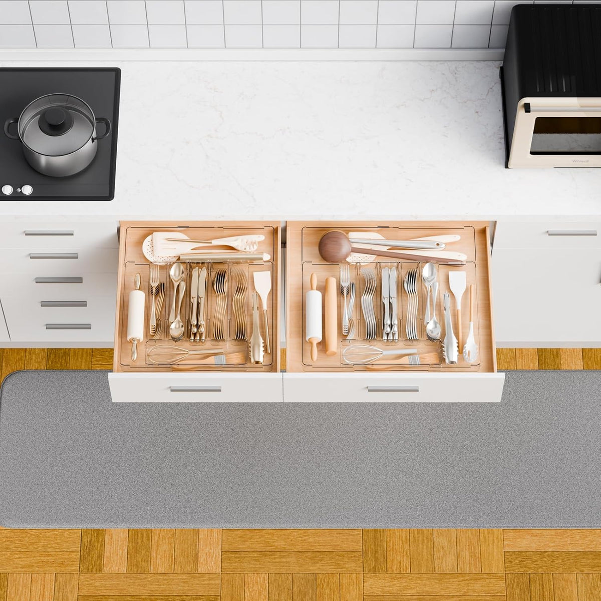 Acrylic Clear Expandable Kitchen Utensil Drawer Organizer and Silverware Organizer,BPA FREE Adjustable Silverware Tray for Drawer Cutlery,Spatula,Tools,Flatware Organizers,Fork and Spoon Holder