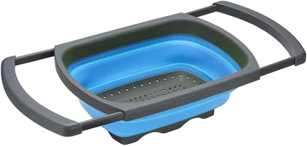 Silicone Collapsible Colander,Colander Strainer Over The Sink Vegetable/Fruit Colanders Strainers with Extendable Handles for Pasta Vegetables Fruits Blue