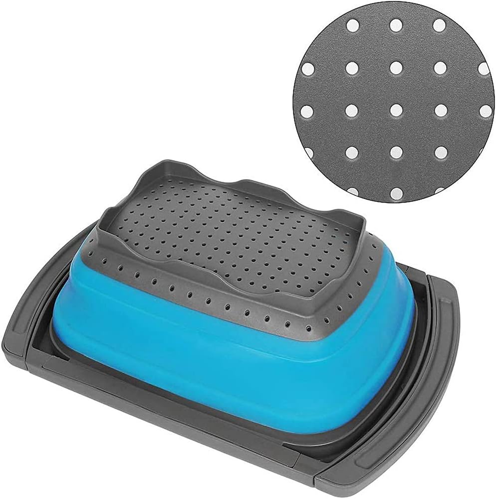 Silicone Collapsible Colander,Colander Strainer Over The Sink Vegetable/Fruit Colanders Strainers with Extendable Handles for Pasta Vegetables Fruits Blue
