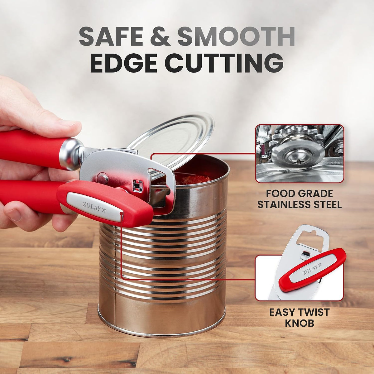 Manual Can Opener Heavy Duty Patented Stainless Steel, Ruby - Colors A