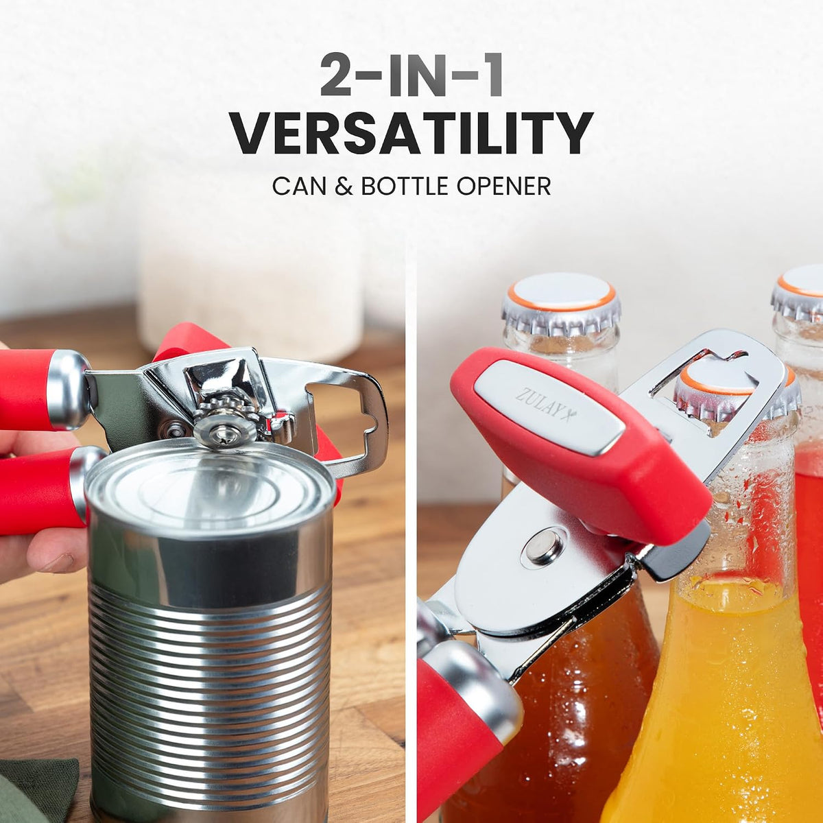 Manual Can Opener Heavy Duty Patented Stainless Steel, Ruby - Colors A