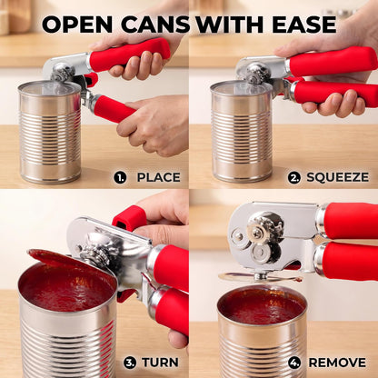 Manual Can Opener Heavy Duty Patented Stainless Steel, Ruby - Colors A