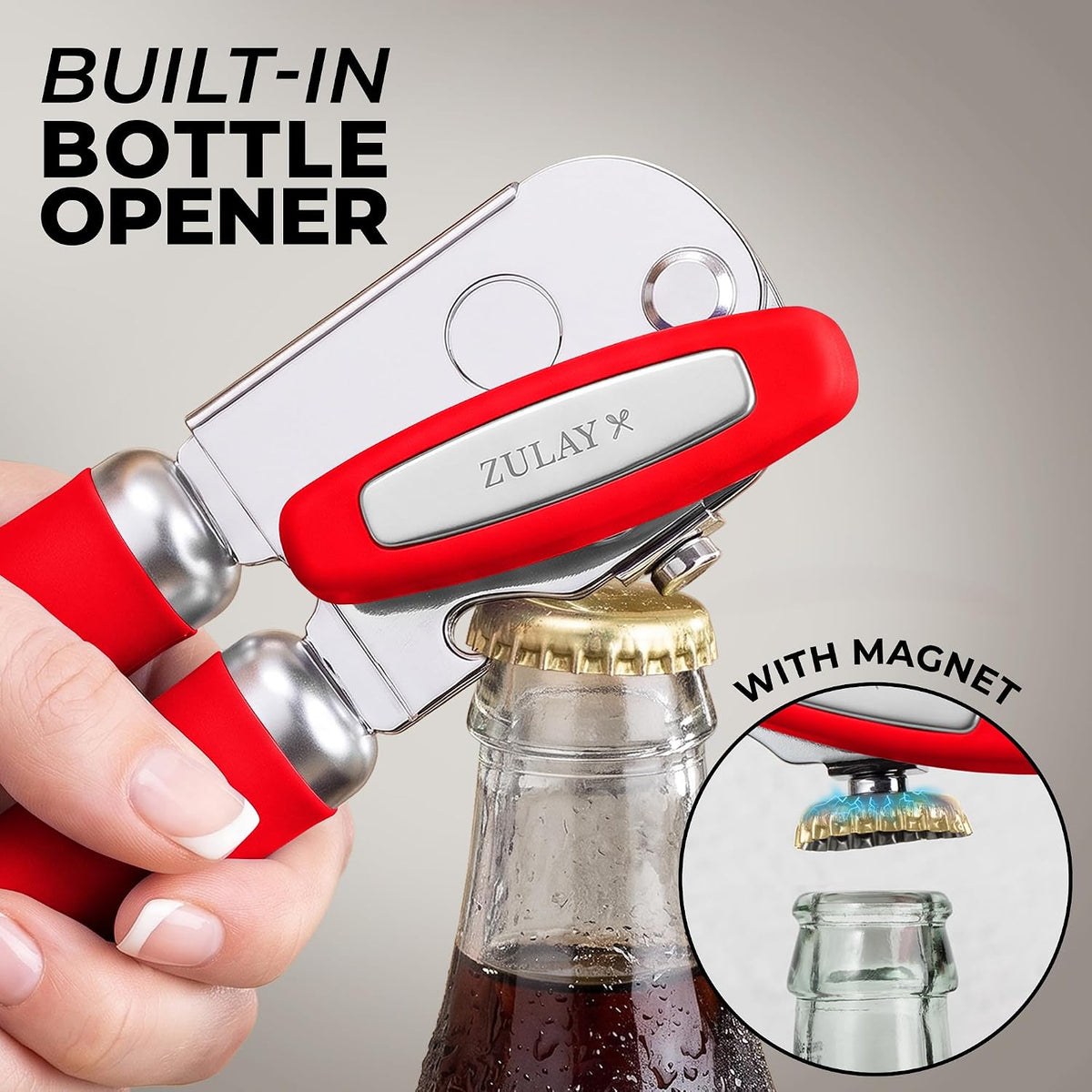 Manual Can Opener Heavy Duty Patented Stainless Steel, Ruby - Colors A