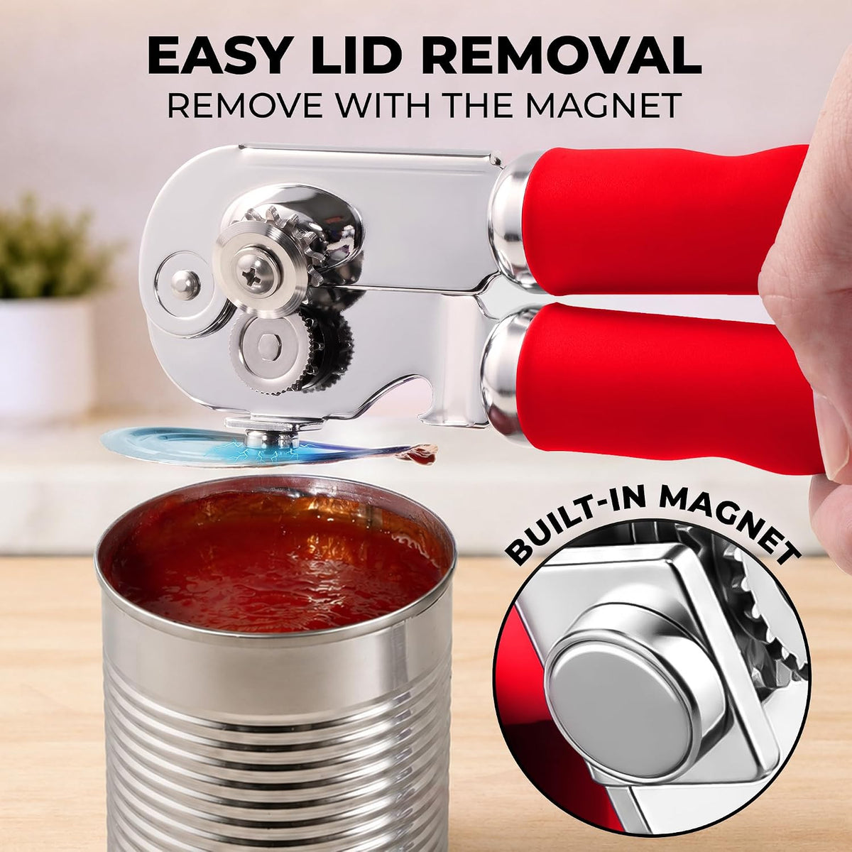Manual Can Opener Heavy Duty Patented Stainless Steel, Ruby - Colors A