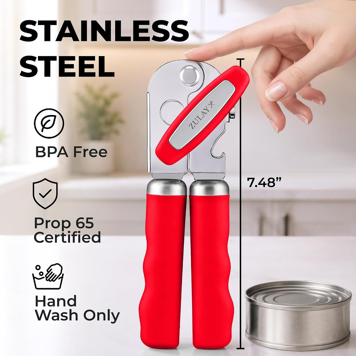 Manual Can Opener Heavy Duty Patented Stainless Steel, Ruby - Colors A