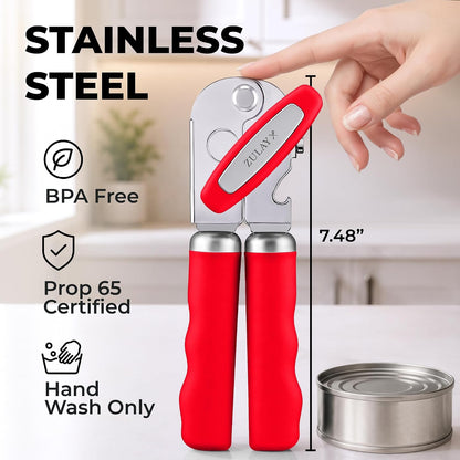 Manual Can Opener Heavy Duty Patented Stainless Steel, Ruby - Colors A
