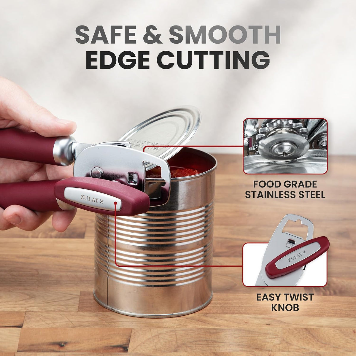 Manual Can Opener Heavy Duty Patented Stainless Steel, Ruby - Colors A