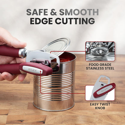 Manual Can Opener Heavy Duty Patented Stainless Steel, Ruby - Colors A