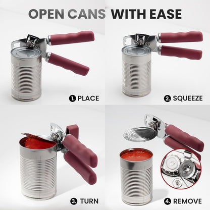 Manual Can Opener Heavy Duty Patented Stainless Steel, Ruby - Colors A