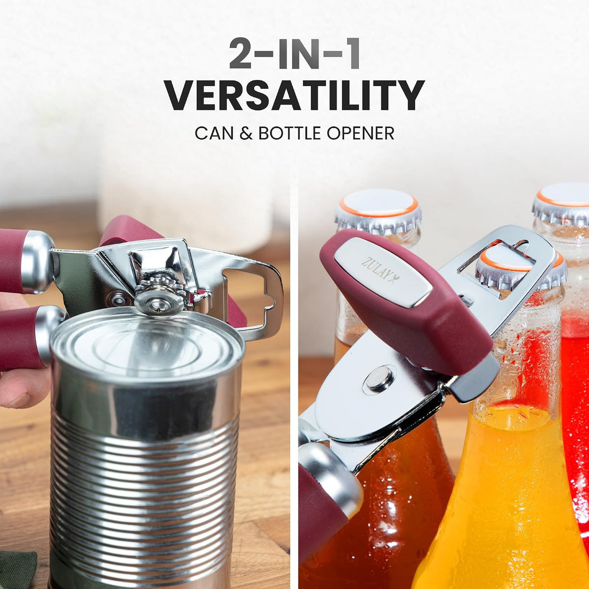 Manual Can Opener Heavy Duty Patented Stainless Steel, Ruby - Colors A