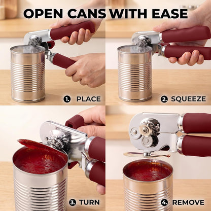 Manual Can Opener Heavy Duty Patented Stainless Steel, Ruby - Colors A