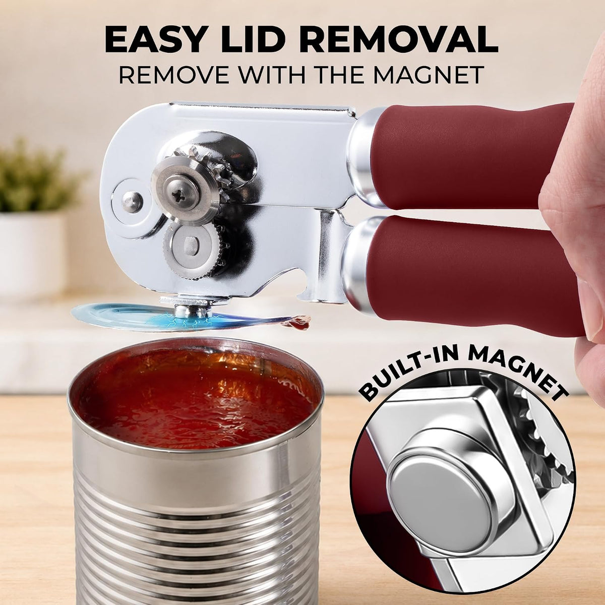 Manual Can Opener Heavy Duty Patented Stainless Steel, Ruby - Colors A