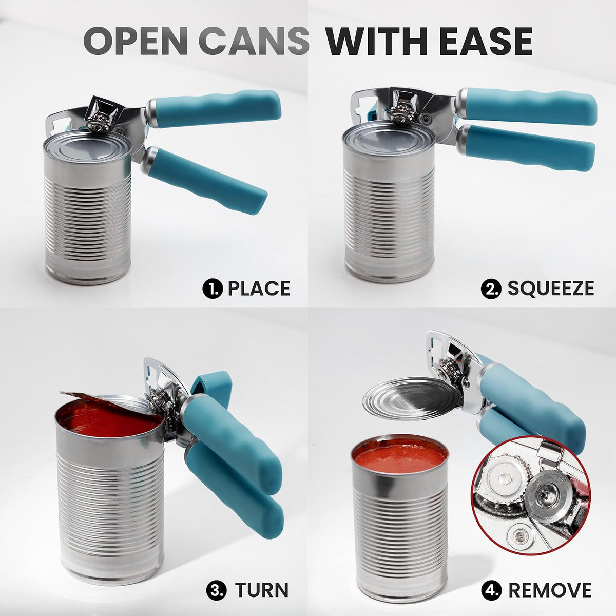 Manual Can Opener Heavy Duty Patented Stainless Steel, Ruby - Colors A