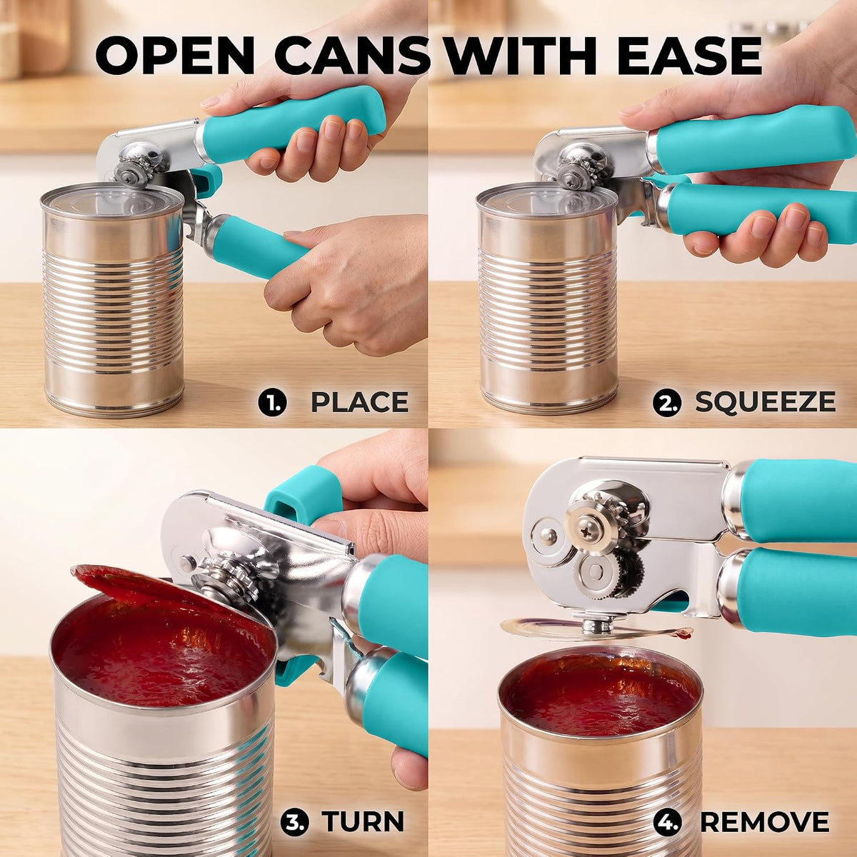 Manual Can Opener Heavy Duty Patented Stainless Steel, Ruby - Colors A