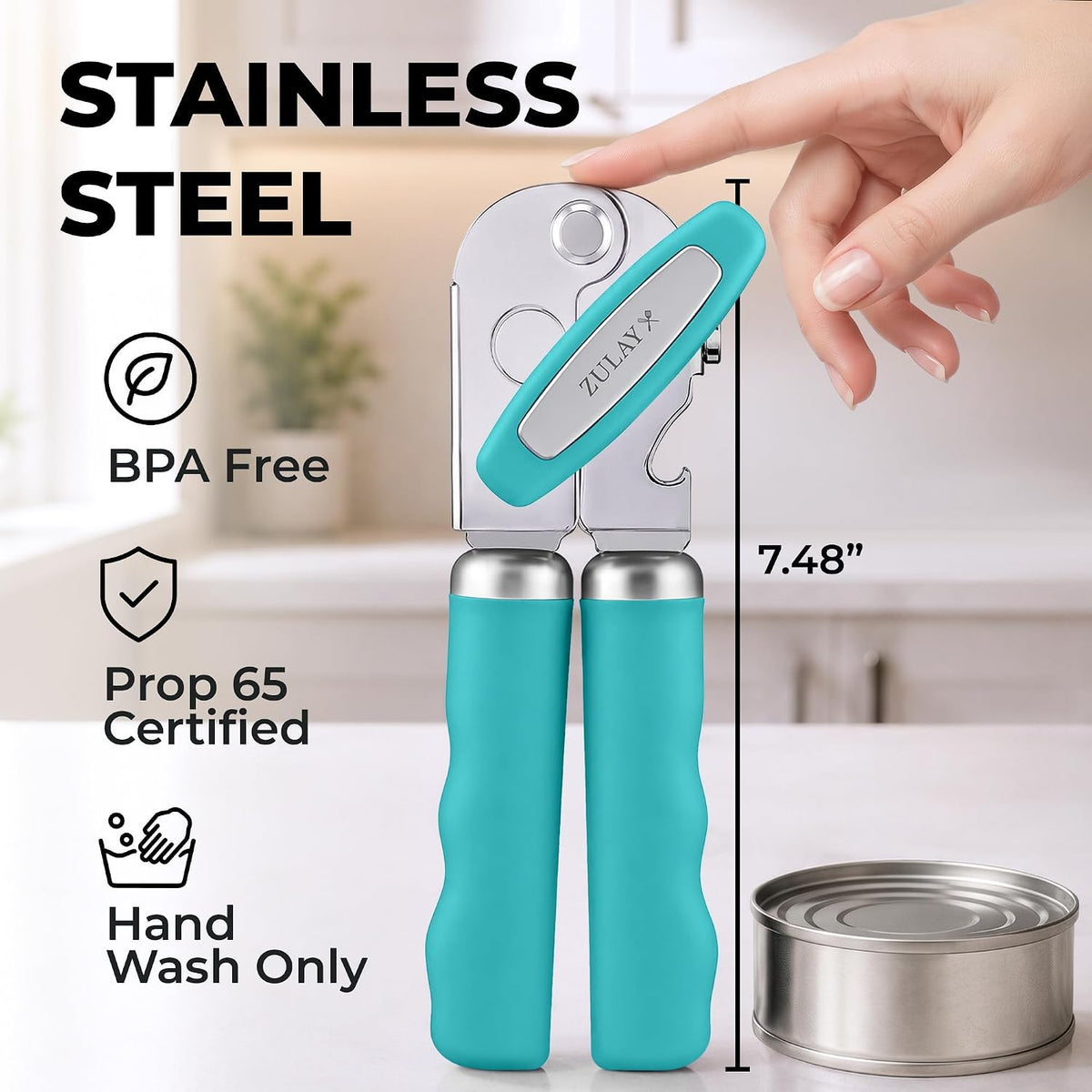Manual Can Opener Heavy Duty Patented Stainless Steel, Ruby - Colors A