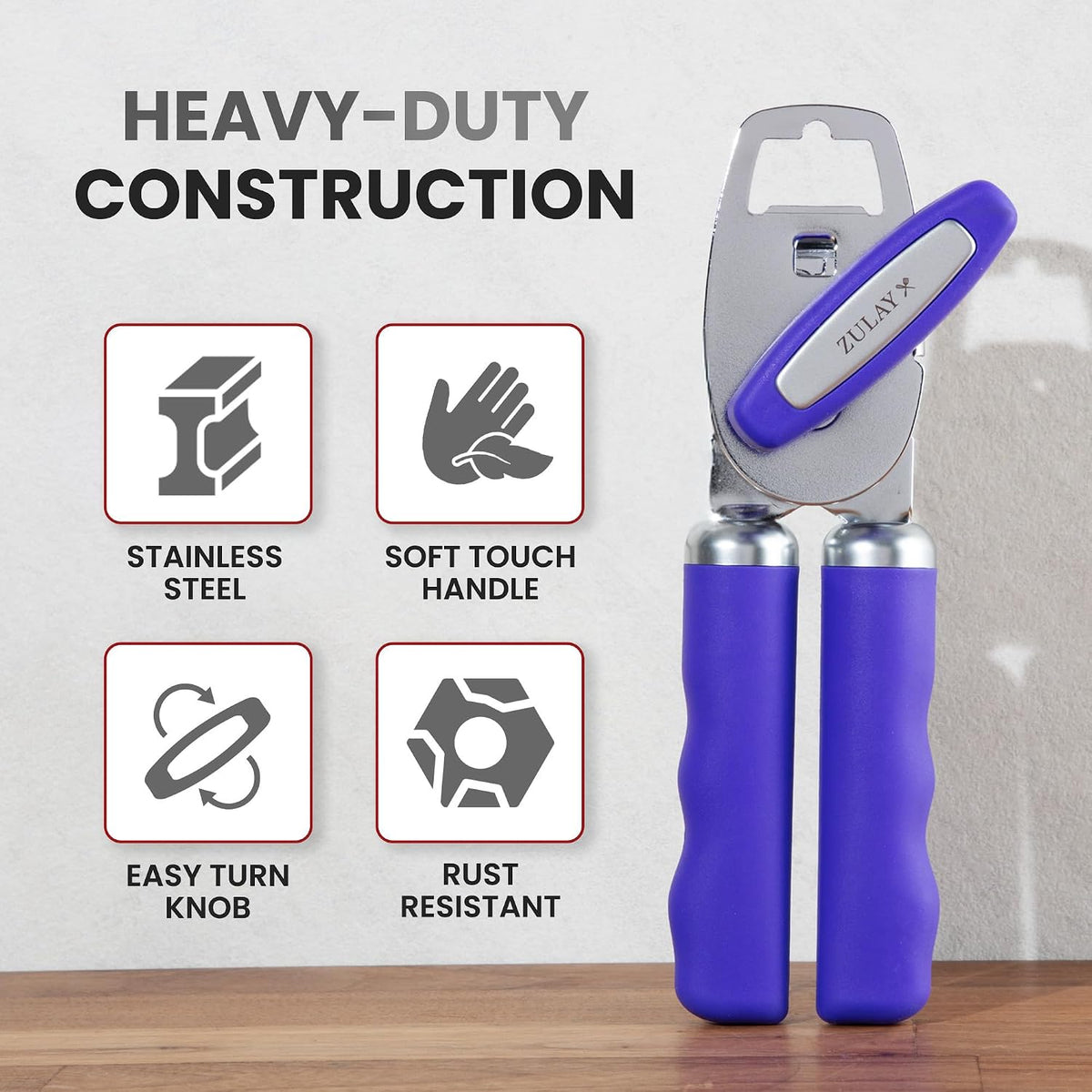 Manual Can Opener Heavy Duty Patented Stainless Steel, Ruby - Colors A