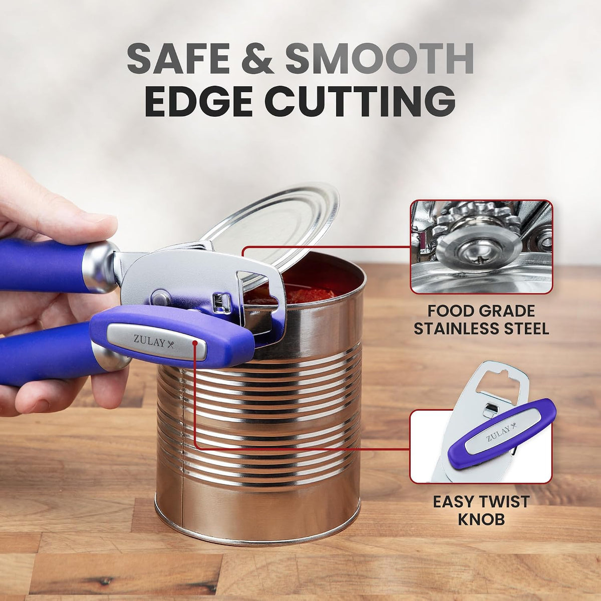 Manual Can Opener Heavy Duty Patented Stainless Steel, Ruby - Colors A