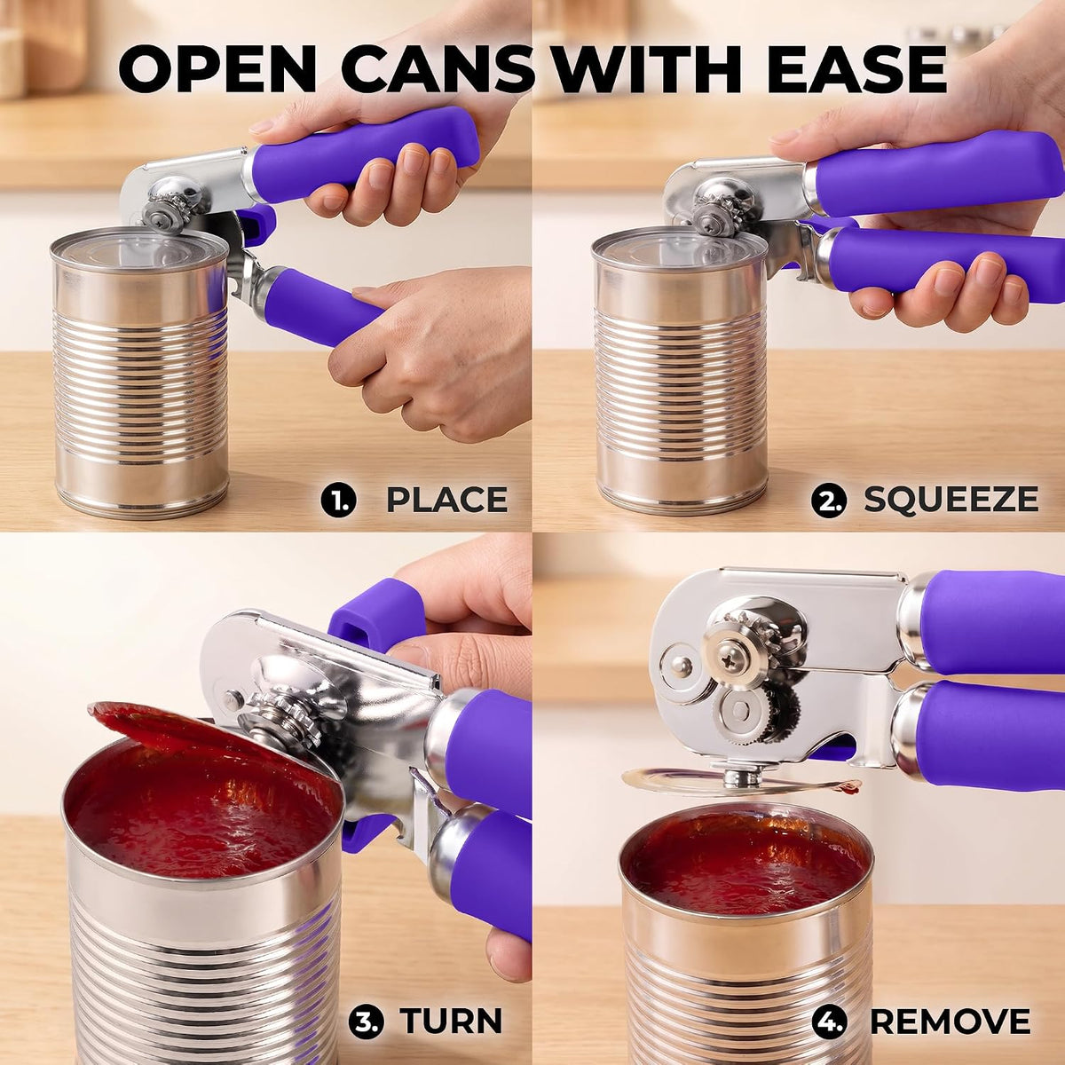 Manual Can Opener Heavy Duty Patented Stainless Steel, Ruby - Colors A