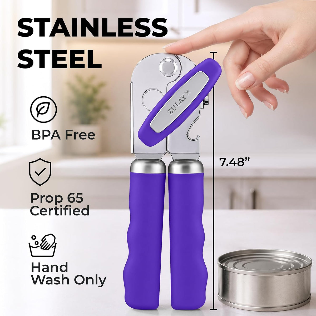 Manual Can Opener Heavy Duty Patented Stainless Steel, Ruby - Colors A